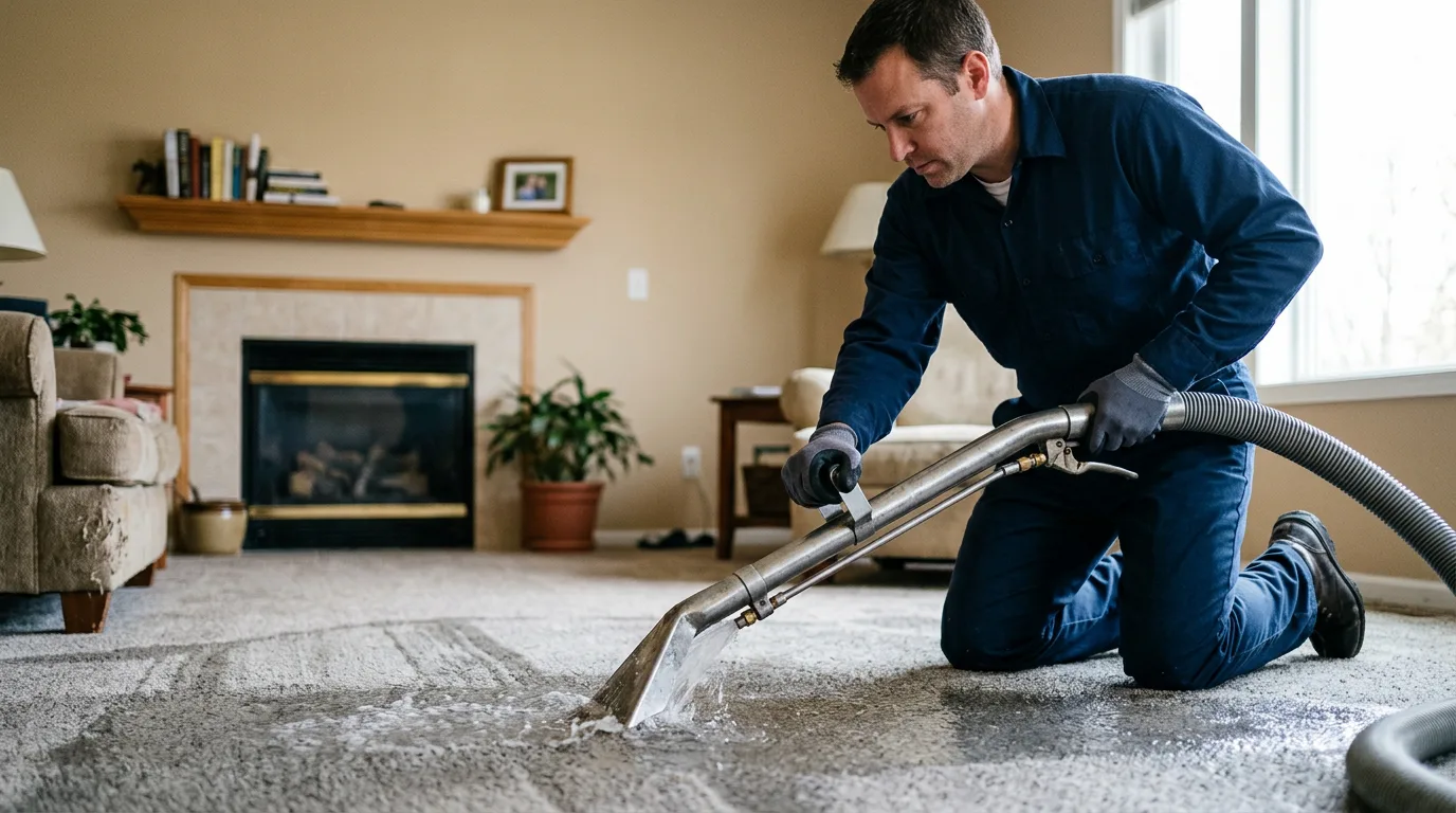 Water damage restoration technician working near Kingsford Heights, IN